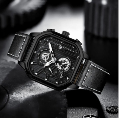 Picture of New Square Fashion Watches for Men Quartz Luxury Chronograph Waterproof Leather Wristwatch - 9919
