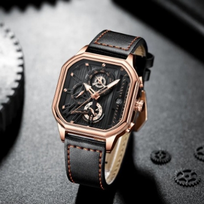 Picture of New Square Fashion Watches for Men Quartz Luxury Chronograph Waterproof Leather Wristwatch - 9919