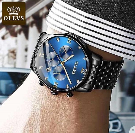 Picture of Inspired by olevs 2867 BLACK STAINLESS STEEL CHRONOGRAPH WRIST WATCH FOR MEN - BLACK