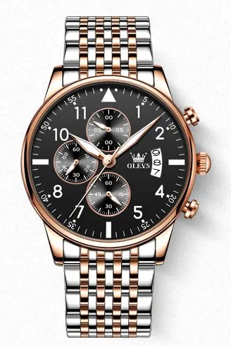 Picture of Inspired by olevs 2867 BLACK STAINLESS STEEL CHRONOGRAPH WRIST WATCH FOR MEN - BLACK