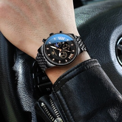 Picture of Inspired by olevs 2867 BLACK STAINLESS STEEL CHRONOGRAPH WRIST WATCH FOR MEN - BLACK