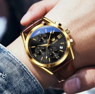 Picture of Inspired by olevs 2890 Sport Multi-function Men Wristwatches, PU Strap Waterproof Quartz Watch For Men Luminous Chronograph Little Needle