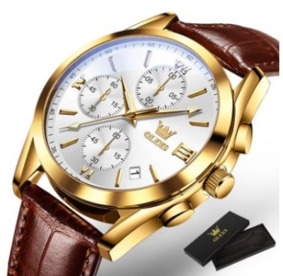 Picture of Inspired by olevs 2890 Sport Multi-function Men Wristwatches, PU Strap Waterproof Quartz Watch For Men Luminous Chronograph Little Needle