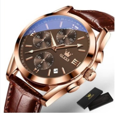 Picture of Inspired by olevs 2890 Sport Multi-function Men Wristwatches, PU Strap Waterproof Quartz Watch For Men Luminous Chronograph Little Needle