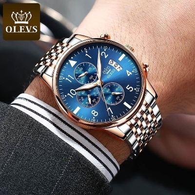 Picture of Inspired by OLEVS Waterproof Watch For Men Business Fashion Multi-Function Chronograph Stainless Steel Strap Quartz Wristwatches - 2869 ( Multicolor )