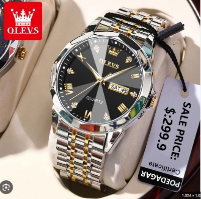 Picture of 9931 New Business Quartz Watch For Men Dual Calendar Luxury Diamond Dial Waterproof Stainless Steel Strap Men Wristwatch - ঘড়ি