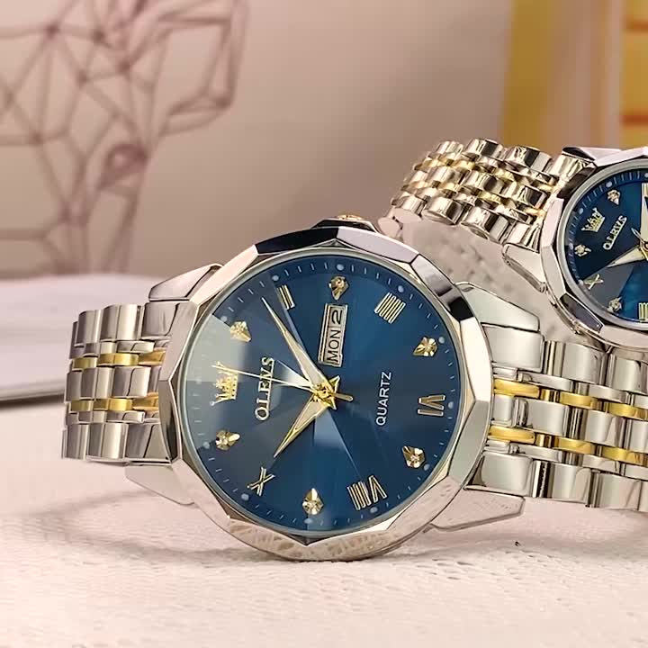 Picture of 9931 New Business Quartz Watch For Men Dual Calendar Luxury Diamond Dial Waterproof Stainless Steel Strap Men Wristwatch - ঘড়ি