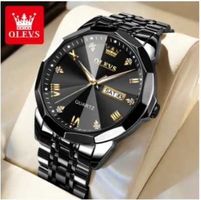 Picture of 9931 New Business Quartz Watch For Men Dual Calendar Luxury Diamond Dial Waterproof Stainless Steel Strap Men Wristwatch - ঘড়ি