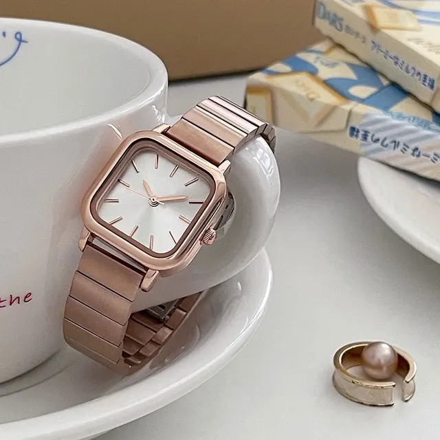 Picture of Inspired by CN high quality New Square Stainless Steel Analog Watch For Women Silver-gold-With Smart Box