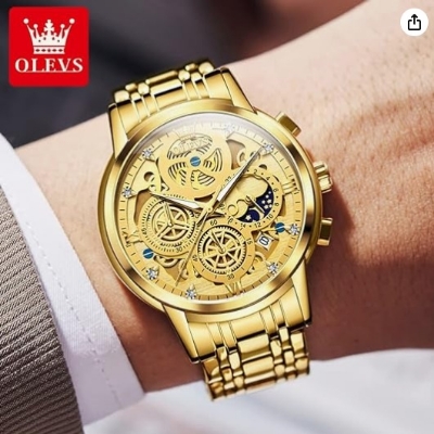 Picture of Inspired by olevs  Watch Men Stainless Steel Watches Luxury Diamond Chronograph Multifunction Men Wrist Watch with Date Business Classic Dress Watch for Men Gift for Men reloj de Hombre