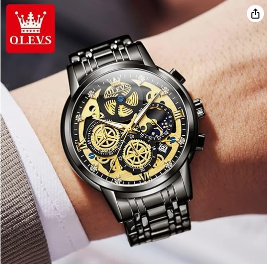 Picture of Inspired by olevs  Watch Men Stainless Steel Watches Luxury Diamond Chronograph Multifunction Men Wrist Watch with Date Business Classic Dress Watch for Men Gift for Men reloj de Hombre