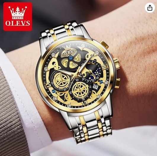 Picture of Inspired by olevs  Watch Men Stainless Steel Watches Luxury Diamond Chronograph Multifunction Men Wrist Watch with Date Business Classic Dress Watch for Men Gift for Men reloj de Hombre