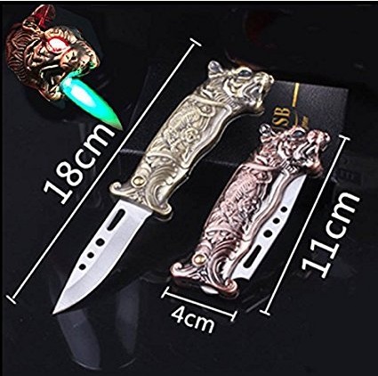 Picture of Windproof Tiger Lighter, Unique Knife Design, Refillable Butane, Multifunctional Fold With Knife, Bottle Opener Metal Ideas, Cool Personality Lighter, Suitable for Holidays, Birthdays, Men's Gifts (C) ( Gold )