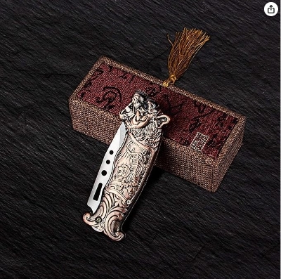 Picture of Windproof Tiger Lighter, Unique Knife Design, Refillable Butane, Multifunctional Fold With Knife, Bottle Opener Metal Ideas, Cool Personality Lighter, Suitable for Holidays, Birthdays, Men's Gifts (C) ( Gold )