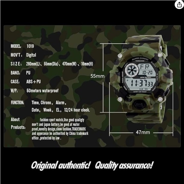 Picture of Inspired by G force Men's Digital Sports Watch with Big Dial LED Waterproof 50M, Camouflage