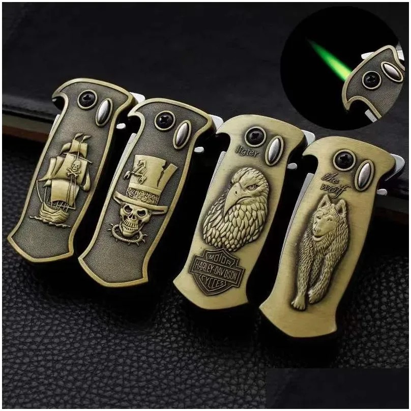 Picture of Metal Bronze Butane Jet Torch Lighter, Refillable Windproof Flame Lighter with Adjustable Flame