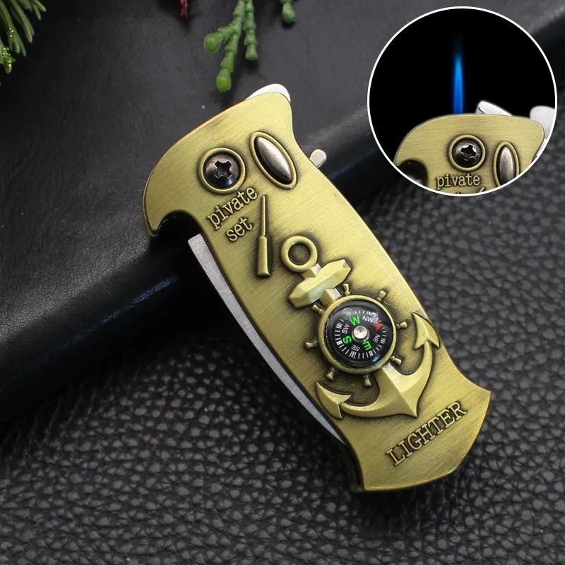 Picture of Metal Bronze Butane Jet Torch Lighter, Refillable Windproof Flame Lighter with Adjustable Flame