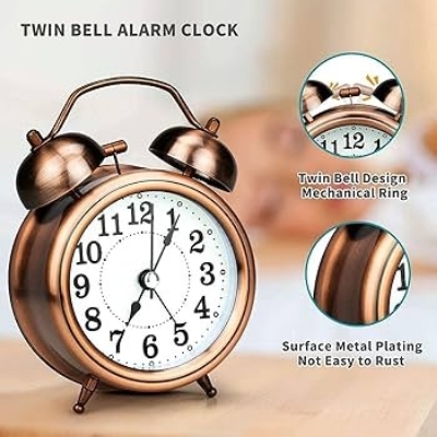 Picture of SWHONG Copper metal clock alarm clock mute student alarm clock 3 inch ( Gold )