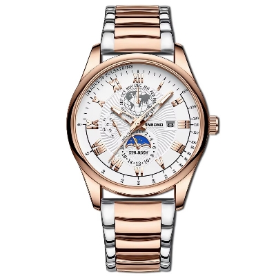 Picture of BINBOND B3982 New Style Silver Men Quartz Watch Authentic Stainless Steel Band Water Proof Date Display Dials Decoration Watch