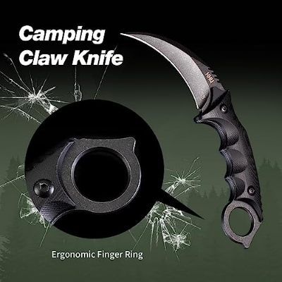 Picture of DOOM BLADE Karambit Knife Fixed Blade Knife Fixed Blade Tactical Camping Tool with Sheath and Cord for Camping Hunting，Fishing，Outdoor，Survival (Black) ( Black )