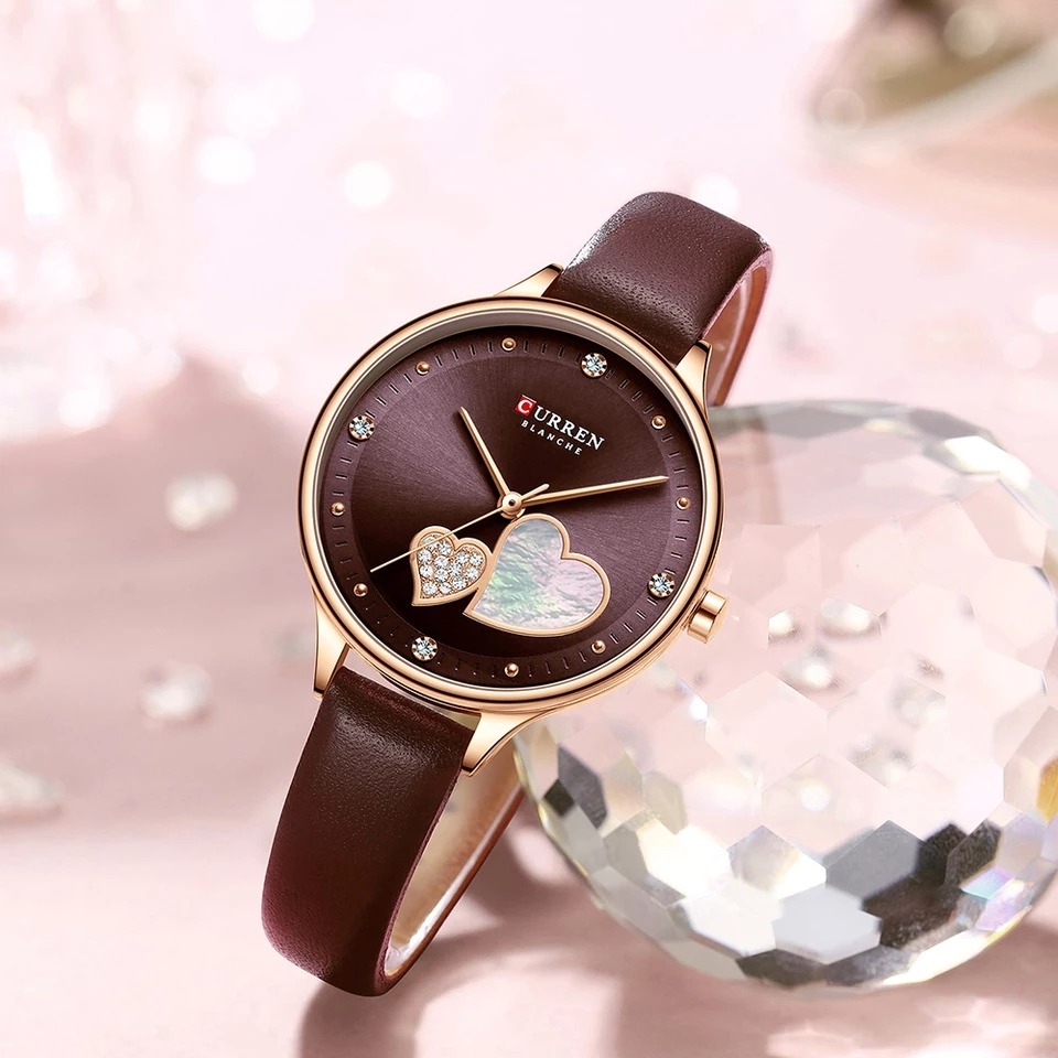 Picture of Inspried bye CURREN C9077L Brown PU Leather Analog Watch For Women - Black & Brown
