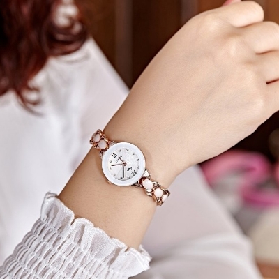 Picture of Inspried bye Rose Gold Plated Simulated Opal Rhinestone Women's Dress Bracelet Quartz Watches ( White )