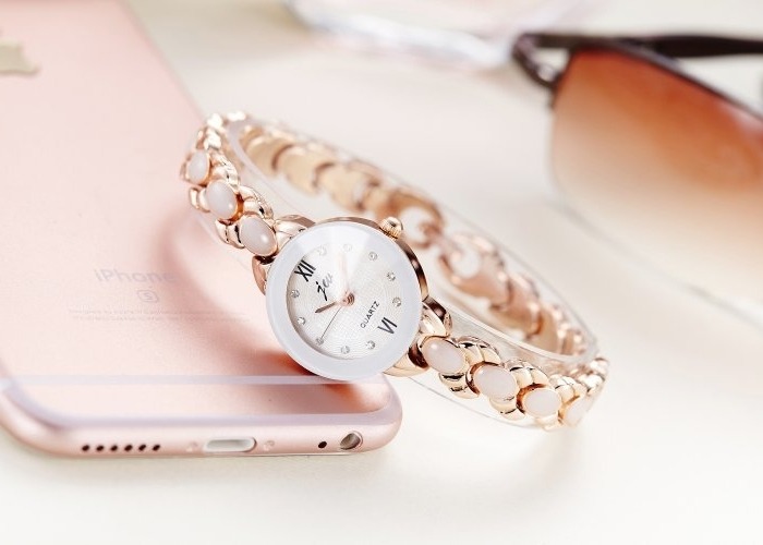 Picture of Inspried bye Rose Gold Plated Simulated Opal Rhinestone Women's Dress Bracelet Quartz Watches ( White )