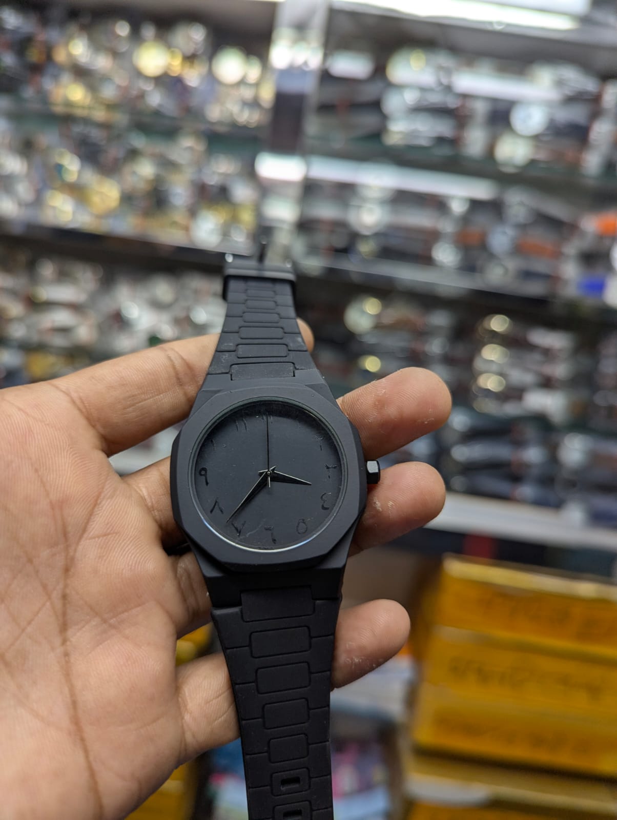 Picture of Inspried bye New Black Arabic Aura (rubber belt) watch Carbon Fiver Plastic Fashionable watch For Men