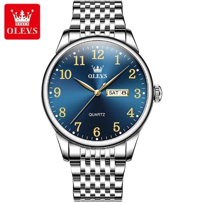 Picture of Inspried bye OLEVS Mens Watch Stainless Steel Analog Quartz Watches for Men Day Date Easy Read Diamond Waterproof Dress Luxury Classic Casual Big Face Blue/Black/Gold/Silver Roman Arabic Numerals Men's Wrist Watch