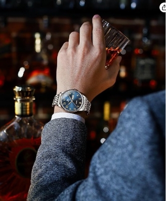 Picture of Inspried bye OLEVS Mens Watch Stainless Steel Analog Quartz Watches for Men Day Date Easy Read Diamond Waterproof Dress Luxury Classic Casual Big Face Blue/Black/Gold/Silver Roman Arabic Numerals Men's Wrist Watch