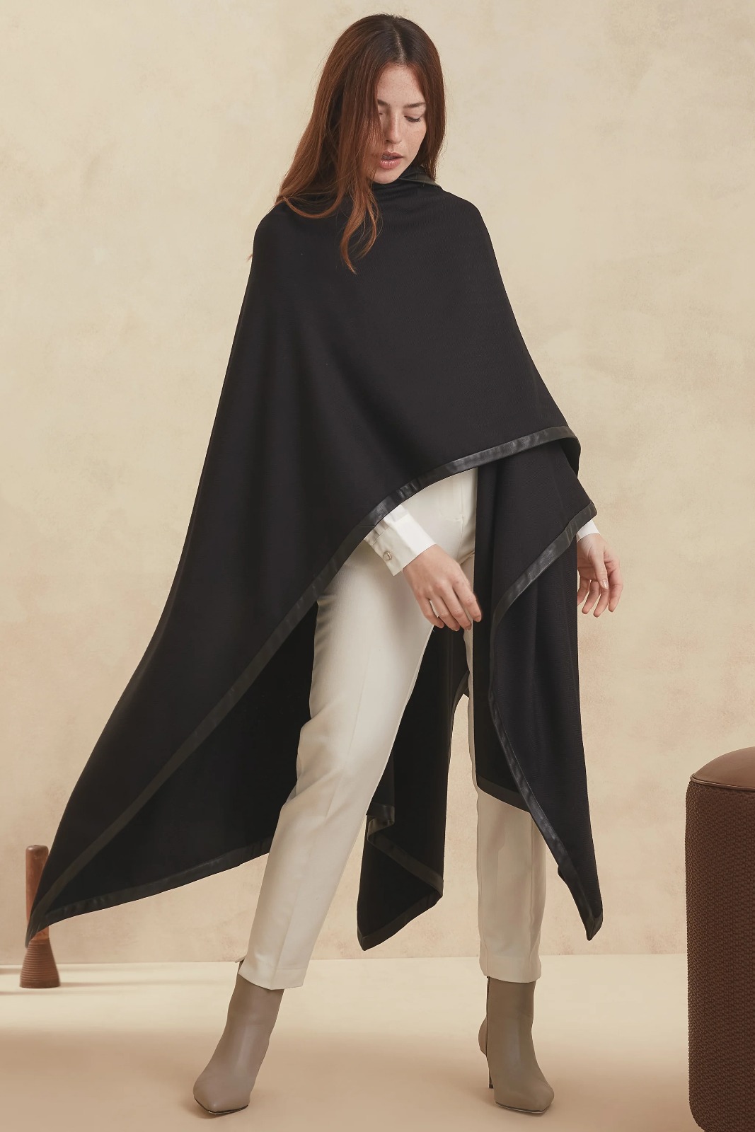 Picture of PULI Womens Large Cross Front Poncho Sweater Wrap Topper Knitted Elegant Shawls Cape for Fall Winter