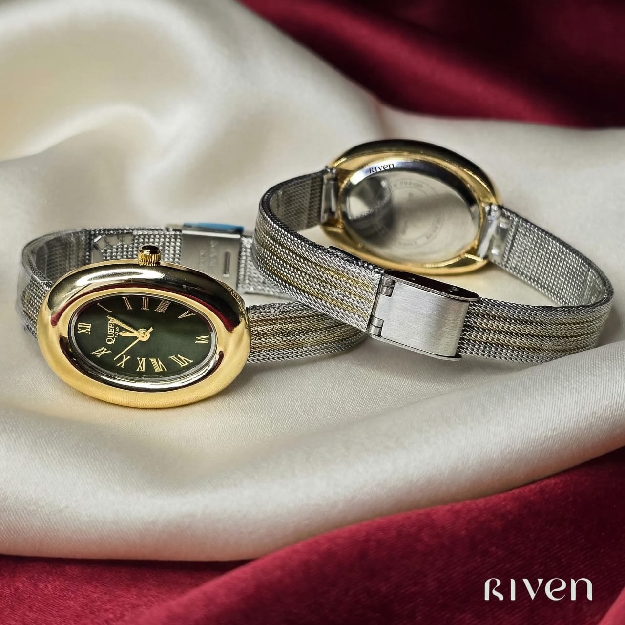 Picture of Gosasa Elegant Women's Quartz Watch - Oval Dial, Slim & Cute, Modern Minimalist Design, 30m Waterproof, Mother-of-Pearl Face, Adjustable Stainless Steel Mesh Band