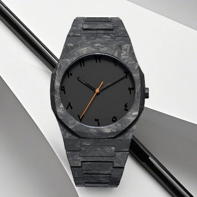 Picture of Black polycarbonate marble design quartz men's watch with classic oriental Arabic numerals and a new trend ( Black )