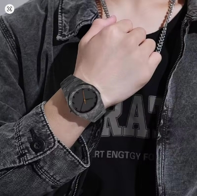 Picture of Black polycarbonate marble design quartz men's watch with classic oriental Arabic numerals and a new trend ( Black )