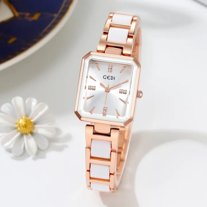 Picture of High Quality Square Ceramic Style Band Quartz Watch for Women Luxury Alloy Case Lightweight Fashion 3BAR Water Resistance Sports