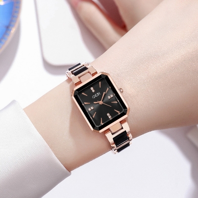 Picture of High Quality Square Ceramic Style Band Quartz Watch for Women Luxury Alloy Case Lightweight Fashion 3BAR Water Resistance Sports