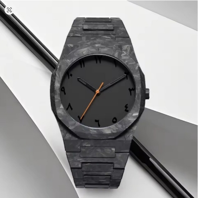 Picture of Black polycarbonate marble design quartz men's watch with classic oriental Arabic numerals and a new trend ( Black )