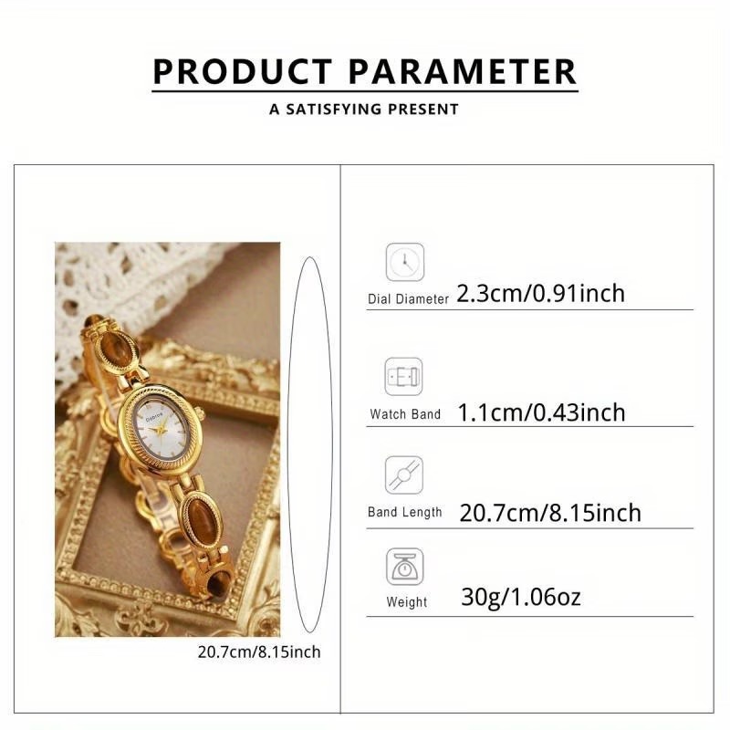 Picture of Women'S Elegant Green & Golden-Tone Quartz Watch with Tiger'S Eye & Natural East Asian Stone Accent - Luxury Brown Dial, Golden-Tone Case & Band