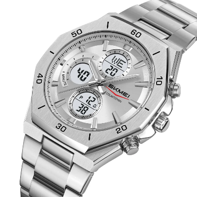 Picture of SKMEI 2452 Luxury Active Chronograph Luminous Stainless Steel Men’s Quartz Watch-Full Silver