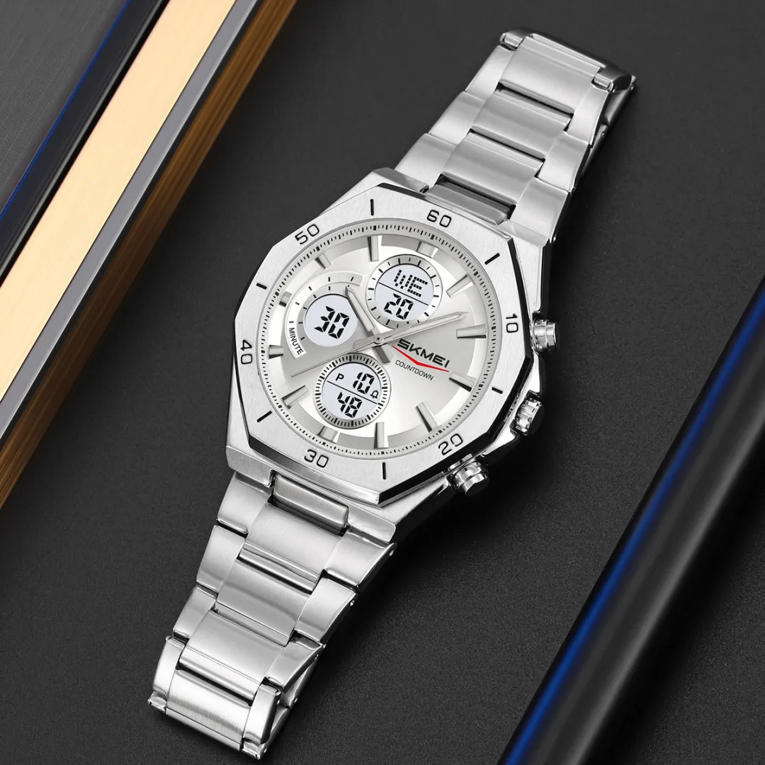 Picture of SKMEI 2452 Luxury Active Chronograph Luminous Stainless Steel Men’s Quartz Watch-Full Silver