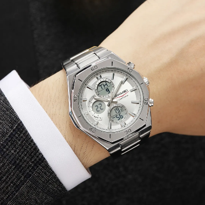 Picture of SKMEI 2452 Luxury Active Chronograph Luminous Stainless Steel Men’s Quartz Watch-Full Silver