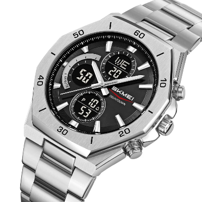 Picture of SKMEI 2452 Luxury Active Chronograph Luminous Stainless Steel Men’s Quartz Watch- Silver Black