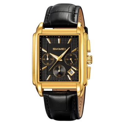 Picture of SKMEI 2339 Chronograph Watch For Men-Golden Black Leather