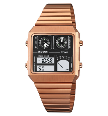 Picture of SKMEI 2198 Thermometer Luminous Alarm Alloy Square Watch For Men-Rose Gold