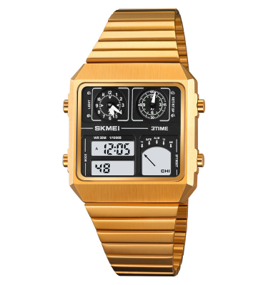 Picture of SKMEI 2198 Thermometer Luminous Alarm Alloy Square Watch For Men-Golden