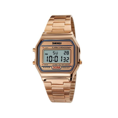 Picture of SKMEI 1123 Classic design Unisex Square Digital Display Multi-Function Stainless Steel watch- Rose Gold
