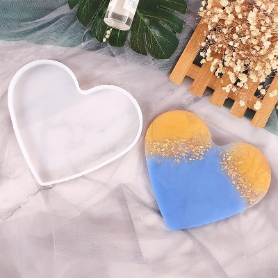 Picture of Heart Shape Coaster Silicone Mold DIY Jewelry Tray Candle Holder UV Resin Mould Mystic White