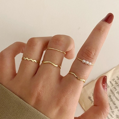 Picture of 5Pcs/Set Fashion Women Finger Rings Band Alloy Ring Set Jewelry Gift