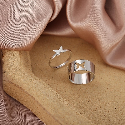 Picture of 2 Pcs Butterfly Rings For Women Men Lover Couple Ring Set