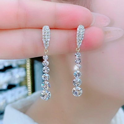 Picture of Korean Gold Plated Water Drop Long Korean Earrings Party & Wedding Wear For Women & Girls Earring Set ( Gold )